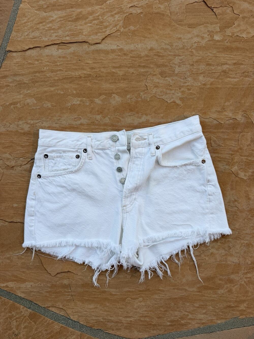 AGOLDE Parker High Rise Vintage Cut Off White Denim Shorts in Riptide Size 26